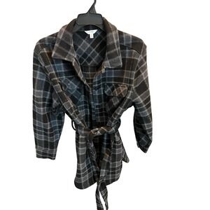 Terra & Sky 0X (14W) Gray Plaid Belted Shirt Jacket Shacket Plus Size
